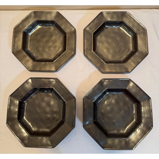Set of 4 Juliska Stoneware Pewter 10” Octagonal Soup/Pasta Bowls. This bowl style is a retired piece no longer in...