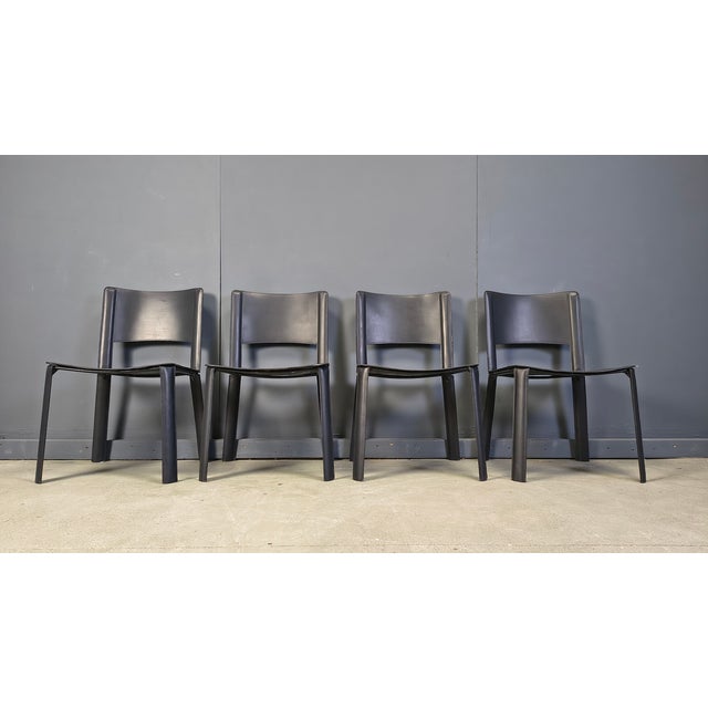 Vintage Black Leather Dining Chairs, Italy, 1980s, Set of 4 For Sale - Image 12 of 16