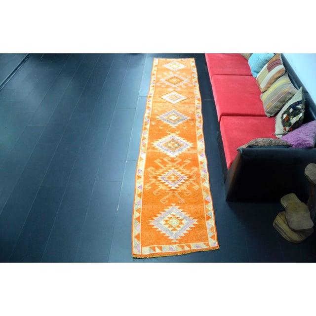 1960s Vintage Traditional Turkish Herki Orange Runner For Sale - Image 11 of 11