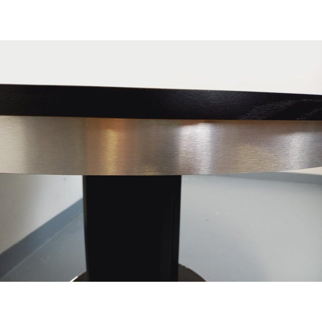 Vintage Round Dining Table in Black Wood-Effect Melamine and Chrome Metal, Space Age/1970s Style, with Integrated Extension For Sale - Image 9 of 18