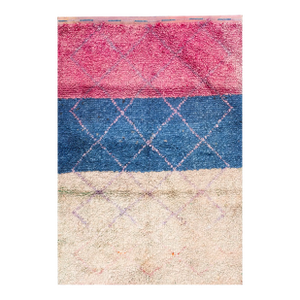 Lovely Handmade Color Pastel Allover Pattern Vintage Moroccan Boucherouitte Rug