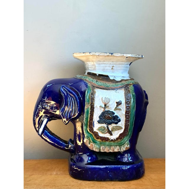 Vintage Painted Terracotta Elephant Low Stool For Sale - Image 4 of 12