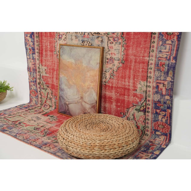 1970s 1970s Vintage Turkish Handmade Wool Cotton Red Area Rug For Sale - Image 5 of 12