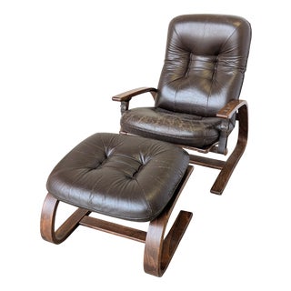 Set of Vintage Panther Lounge Chair with Ottoman, 1970s For Sale