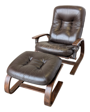 Set of Vintage Panther Lounge Chair with Ottoman, 1970s