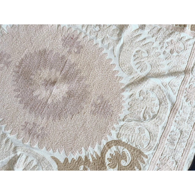 Tan Suzani Embroidery Wall Decor - Neutral Tan Uzbek Tablecloth For Sale - Image 8 of 9