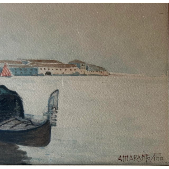 Antique Venetian Watercolor Sailboats on Water City Background For Sale - Image 4 of 7