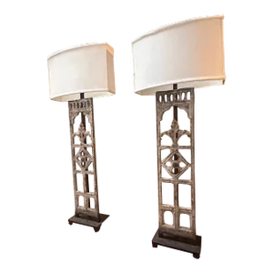 Pair of Tall Wrought Iron Architectural Elements Made Into Lamps, France Late 1800’s
