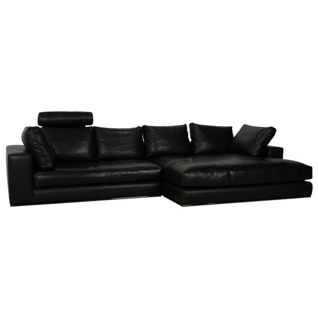 Hamilton Corner Sofa in Black Leather from Minotti For Sale