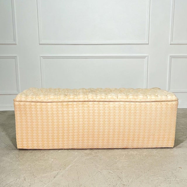 1970's Textural Neutral Tufted Bench For Sale - Image 4 of 7