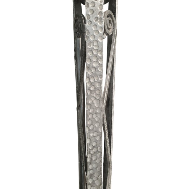 French Art Deco Nickeled Iron and Art Glass Floor Lamp Signed Muller Freres 1930 For Sale - Image 12 of 12