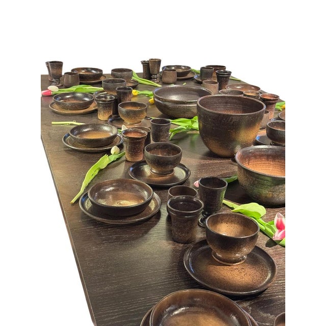 Rare Vallauris ceramic dinner service for 12 by Jean Marais, signed, 89 pieces: 12 soup plates (19 x 6 cm) 12 medium...