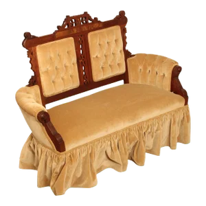 Antique Victorian Eastlake Carved Walnut and Tufted Loveseat Sofa