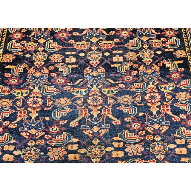 Antique Persian Senneh Area Rug, Hand-Knotted Wool, Allover Herati Pattern, Navy & Red, 4x6 For Sale - Image 14 of 18