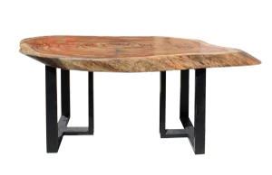 Raw Wood Plank Uneven Shape Metal Base Desk