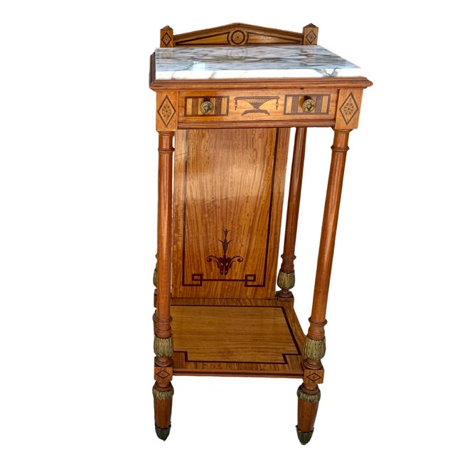 French Pair of 19 Century Biedermeier's Nightstand or Side Tables With Marble Top. For Sale - Image 3 of 6