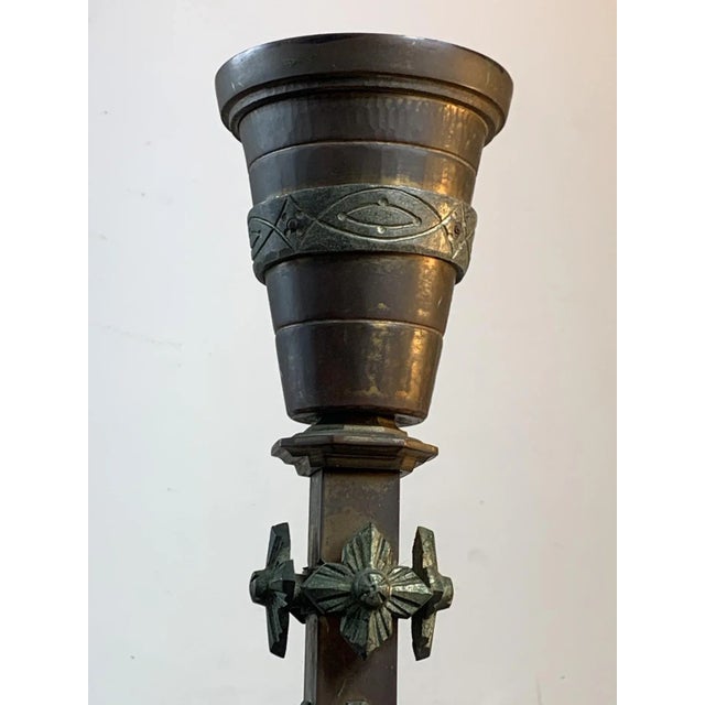 Early 20th Century Bronze Gothic Candlesticks - a Pair For Sale In Philadelphia - Image 6 of 11