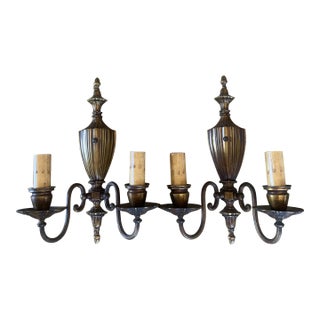 Traditional Brass Double Wall Sconces - a Pair For Sale
