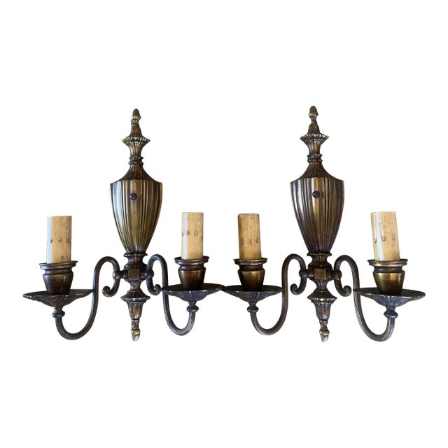 Traditional Brass Double Wall Sconces - a Pair For Sale