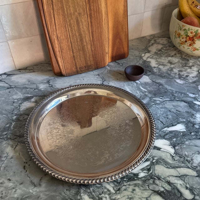 Silver Wm Rogers Round Silverplate Serving Tray For Sale - Image 8 of 9