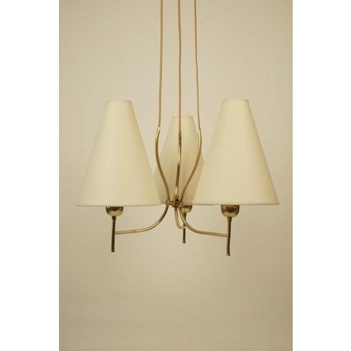 Mid-Century Brass 3-Light Chandelier, 1950s For Sale - Image 3 of 18