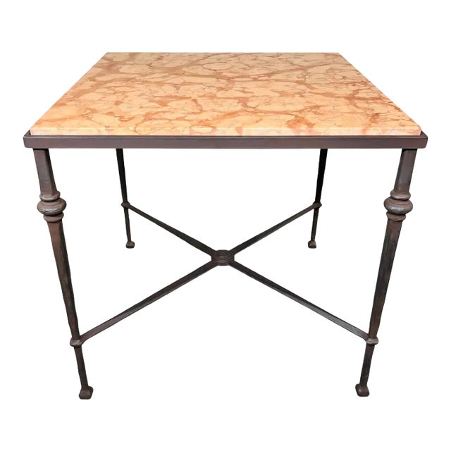 Hand Hammered & Marble Hollywood Regency Maison Baguès Style Occasional Table For Sale