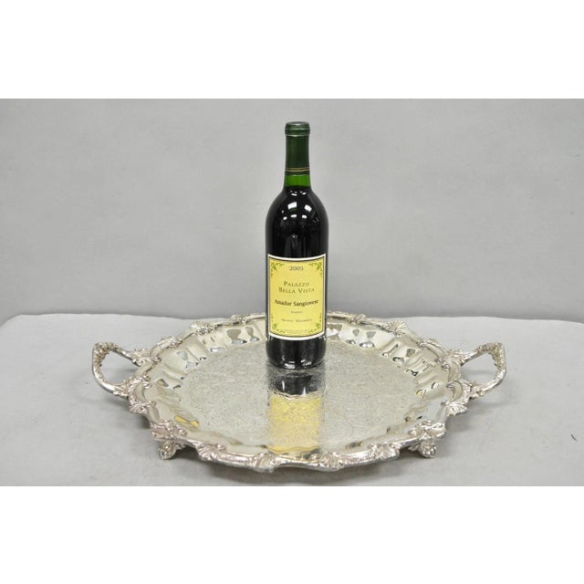 Vintage Victorian Silver Plated Round Scalloped Twin Handle Bar Serving Tray For Sale - Image 17 of 17