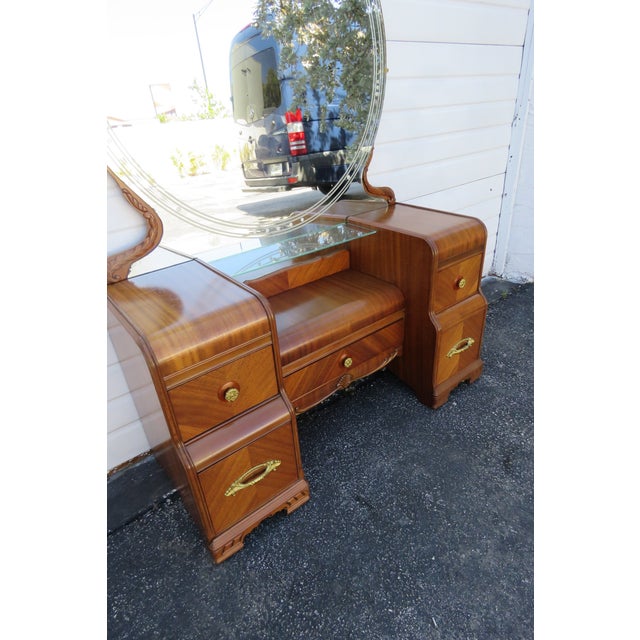 Art Deco Waterfall Walnut Vanity Dressing Table With Mirror Chairish