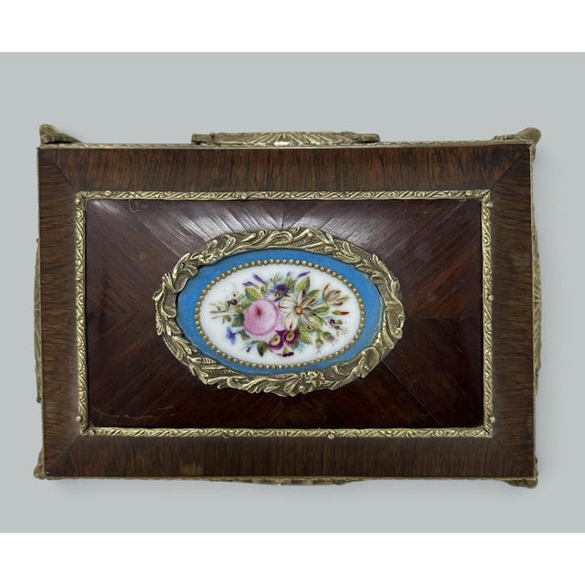 Antique French Sevres Porcelain Jewelry Wooden Regency Jewellery Box Casket 19Ct For Sale - Image 10 of 10