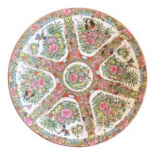 Chinese Export Hand Painted Rose Medallion Shallow Bowl For Sale