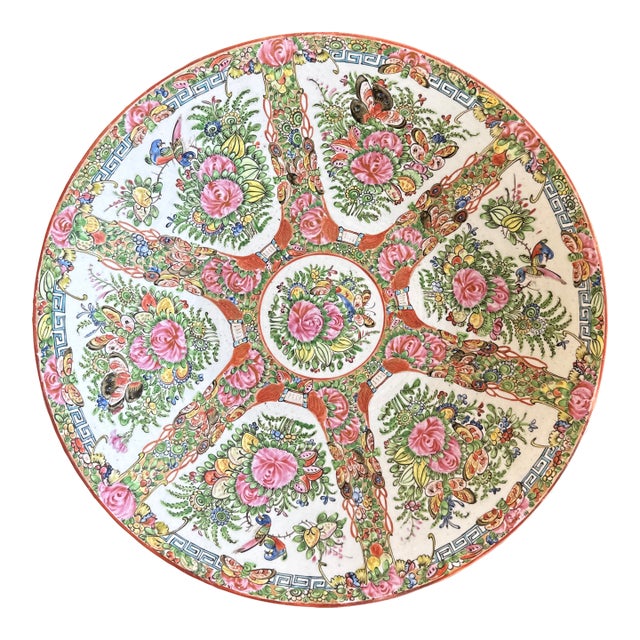 Chinese Export Hand Painted Rose Medallion Shallow Bowl For Sale