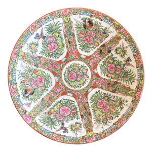 Chinese Export Hand Painted Rose Medallion Shallow Bowl