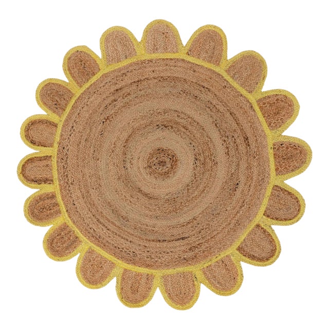 Yellow Round Jute Scallop Rug - 3'x3' For Sale