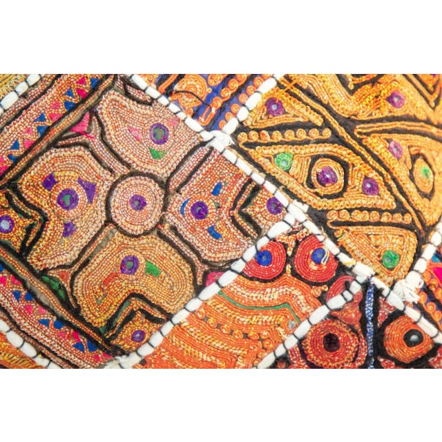 Vintage Pillow in Colorful Embroidered Fabric Patchwork Rajasthan India For Sale - Image 4 of 12