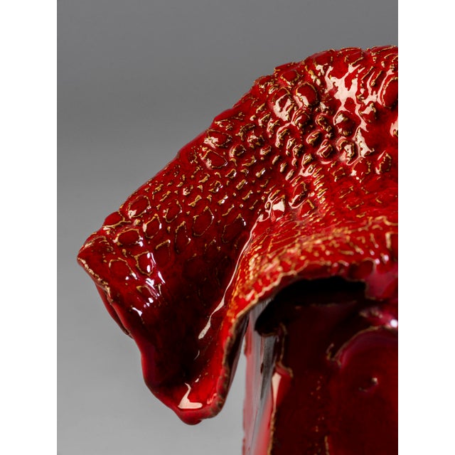 Abstract Sculpture in Red Glazed Ceramic and Gold Leaf by Giacinto Cerone, 1993 For Sale - Image 4 of 13
