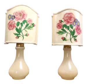 Vintage Murano Glass Table Lamps with Floral Lampshades by Gino Cenedese, 1960s, Set of 2