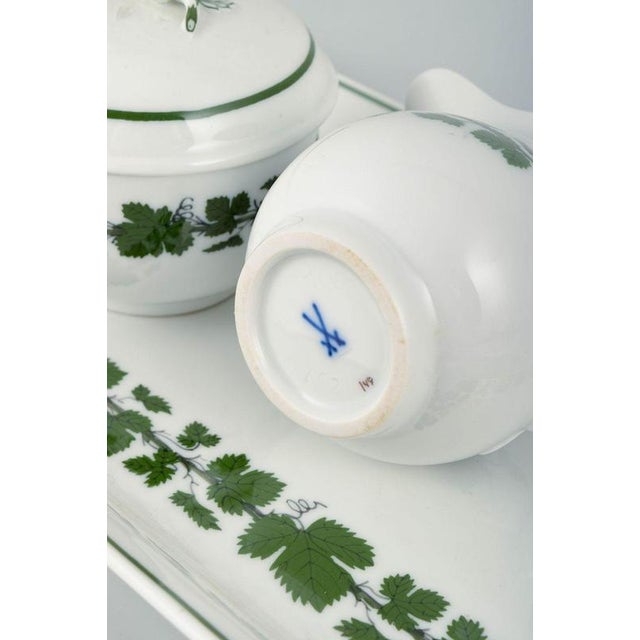 Porcelain Vine-Leaf Pattern Tray with Cream Jug and Sugar Bowl from Meissen, Set of 3 For Sale - Image 4 of 5