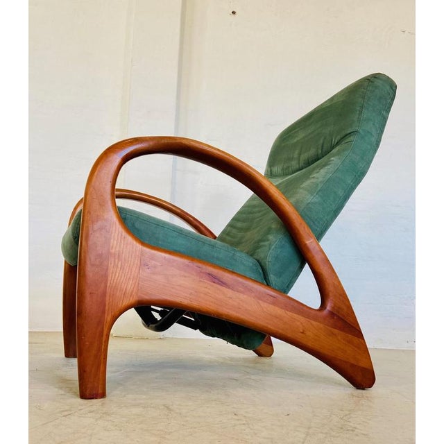 Set of Vintage Danish Reclining Chair and Ottoman in Green Suede For Sale - Image 18 of 18