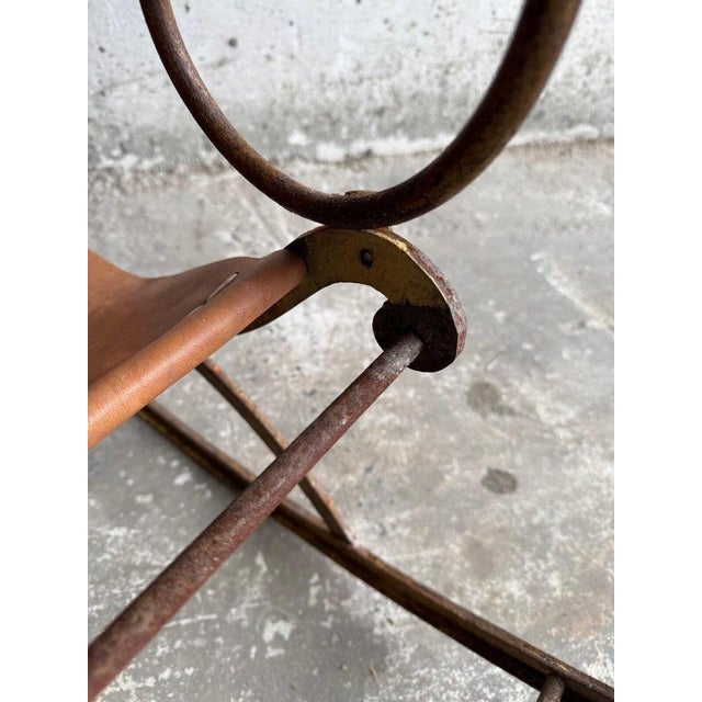 Antique Metal Rocking Chair with Leather Seat For Sale - Image 6 of 11