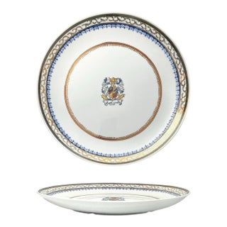 1970s Federalist-Style Porcelain Armorial Coat of Arms Large Charger Plate Dish For Sale