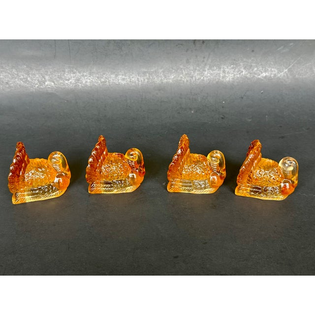 American Amber Glass Turkey Candlestick Holders Thanksgiving Decor For Sale - Image 3 of 13