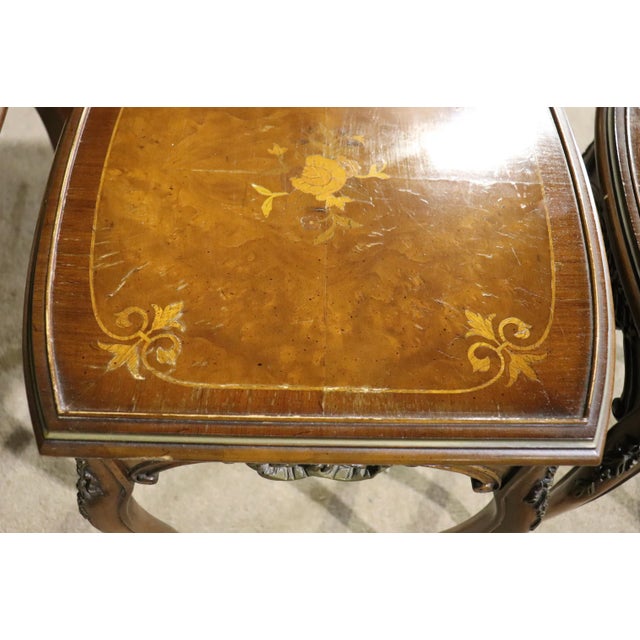 Brown Mid 20th Century French Style Marquetry Nesting Tables For Sale - Image 8 of 12