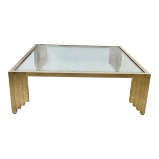 Monumental Vintage Brass & Glass Square Coffee Table, Cityscape Manner, 48 X 48 For Sale