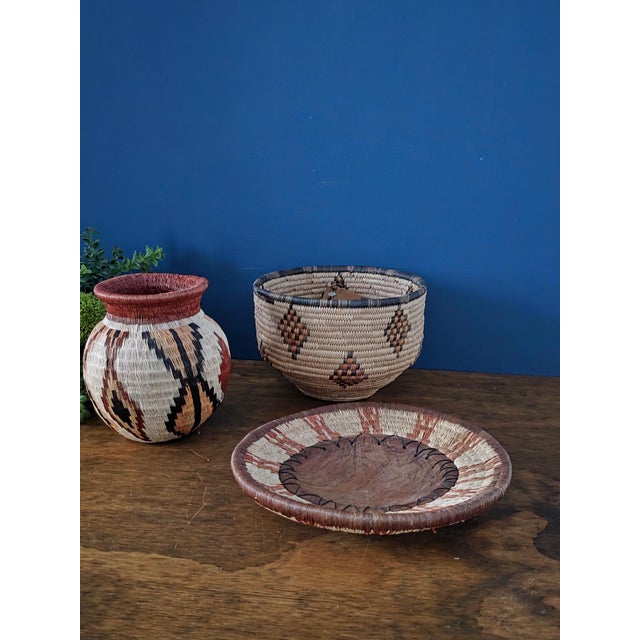 Elegant set of three vintage Zulu handwoven pieces, crafted in South Africa using traditional coiling techniques and...