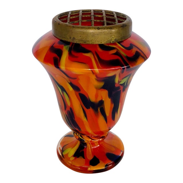 Multi Color Vintage Czech Art Glass Vase For Sale