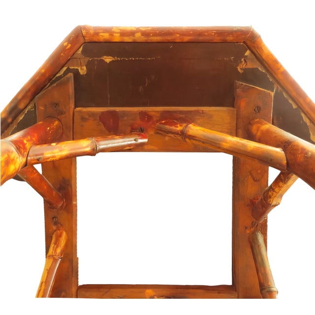19thC English Victorian Japonisme / Chinoiserie Bamboo Table With Painted Top For Sale - Image 4 of 4