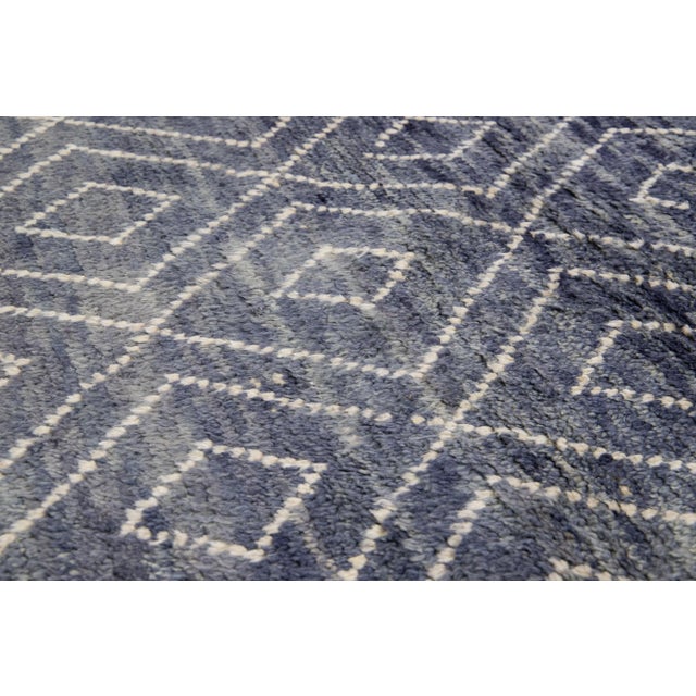 8 X 11 Navy Blue Handmade Moroccan Wool Rug With Geometric Pattern For Sale - Image 9 of 10
