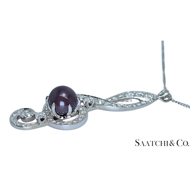 Mid 20th Century Black Pearl, 14k(585) White Gold Pendant, Natural Diamond, Musical G Clef Symbol For Sale - Image 4 of 9