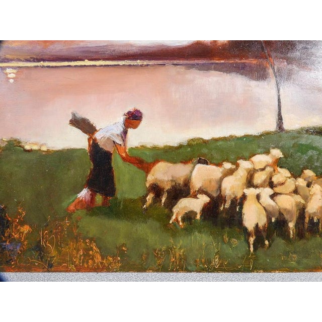 R. Salino, Flock at the Lake, Oil on Panel For Sale - Image 3 of 12