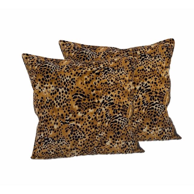 Modern Early 21st Century Leopard Print Velvet Pillows- a Pair For Sale - Image 3 of 3